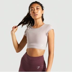 Gymshark Dreamy Cap Sleeve Crop Top - Taupe/White